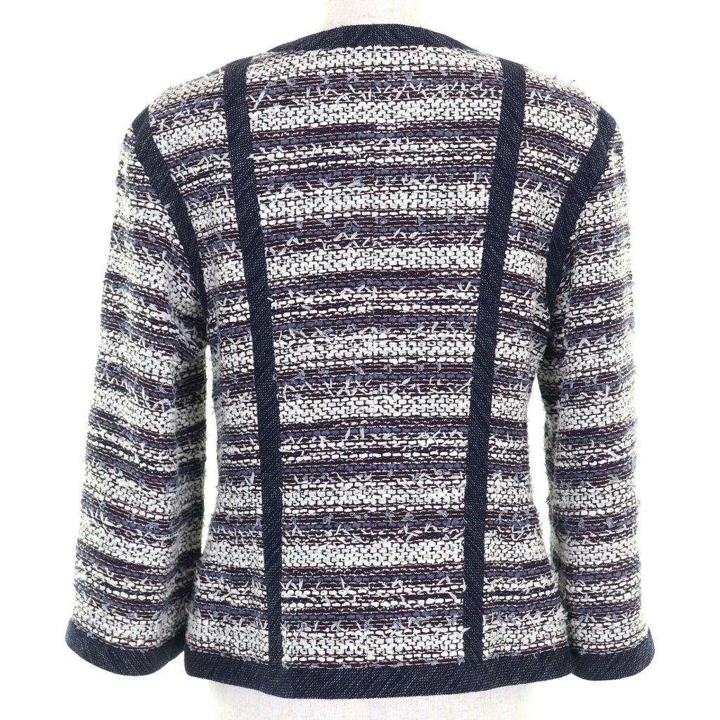 CHANEL P45580V33648 Cotton Silk Lining Coco Mark Button Tweed No-Collar Jacket Multi Size 40
