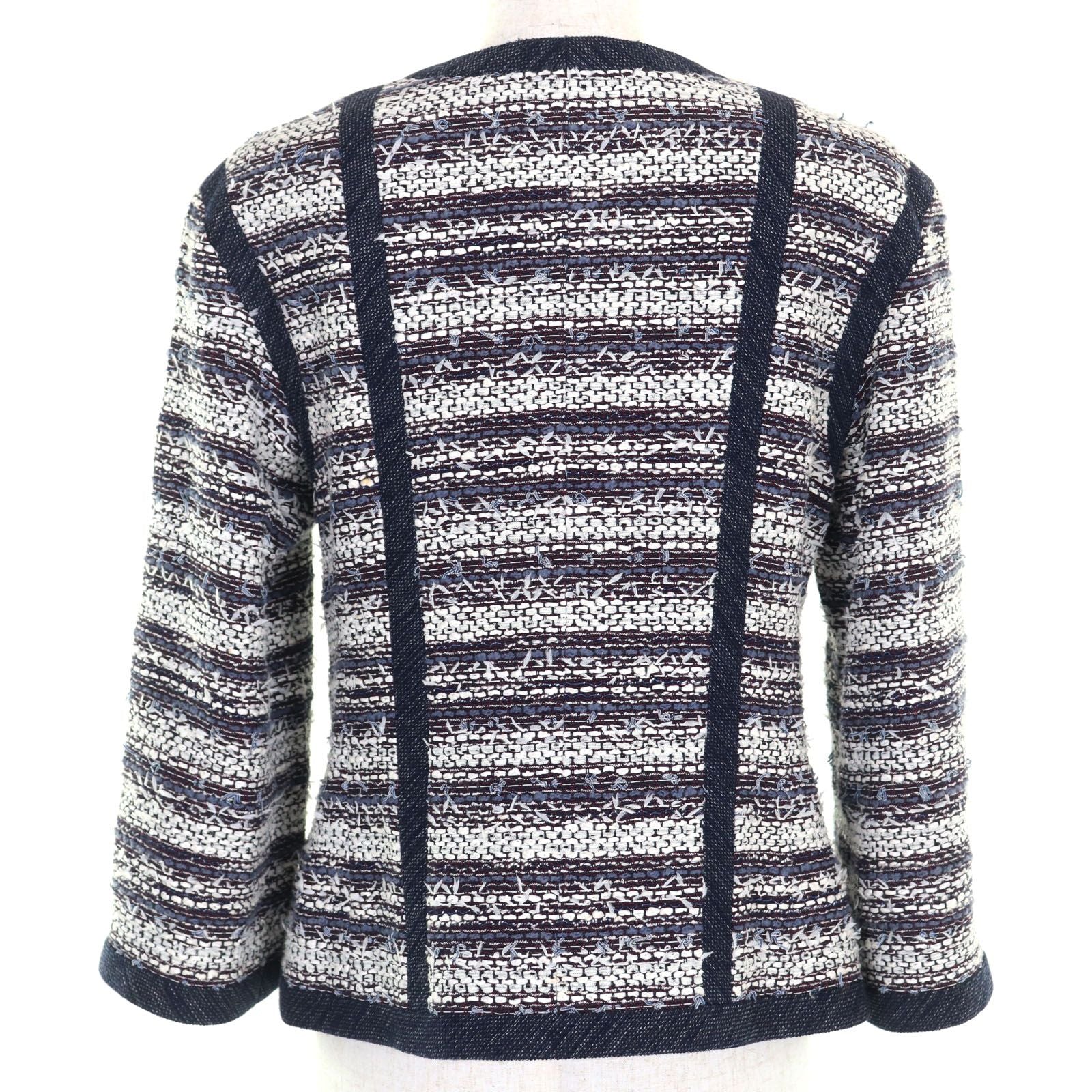 CHANEL P45580V33648 Cotton Silk Lining Coco Mark Button Tweed No-Collar Jacket Multi Size 40