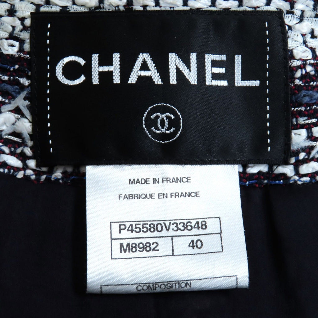 CHANEL P45580V33648 Cotton Silk Lining Coco Mark Button Tweed No-Collar Jacket Multi Size 40