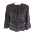 CHANEL 12A P44038 Jewel Button Sequin Tweed No-Collar Jacket Multi Size 34