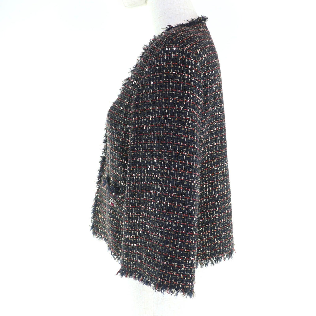 CHANEL 12A P44038 Jewel Button Sequin Tweed No-Collar Jacket Multi Size 34