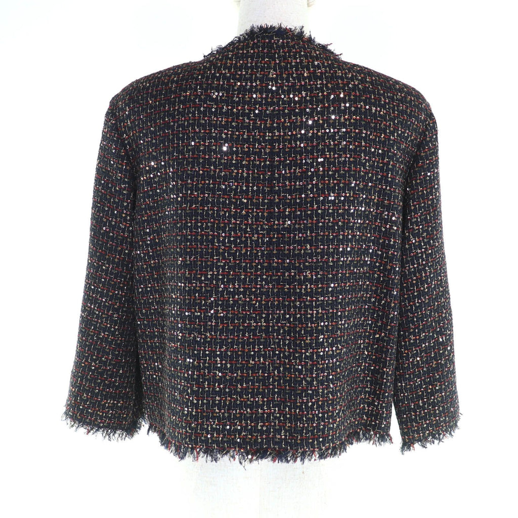 CHANEL 12A P44038 Jewel Button Sequin Tweed No-Collar Jacket Multi Size 34