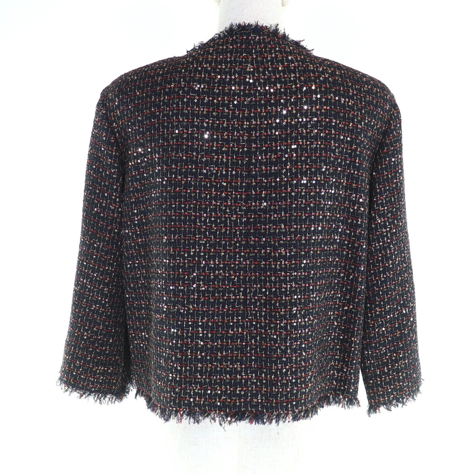 CHANEL 12A P44038 Jewel Button Sequin Tweed No-Collar Jacket Multi Size 34