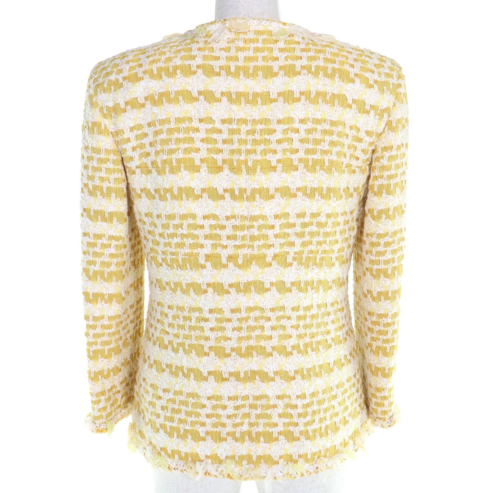 CHANEL 18S P58787 Cotton Wool Coco Mark Clear Button Tweed No-Collar Jacket Yellow Size 36