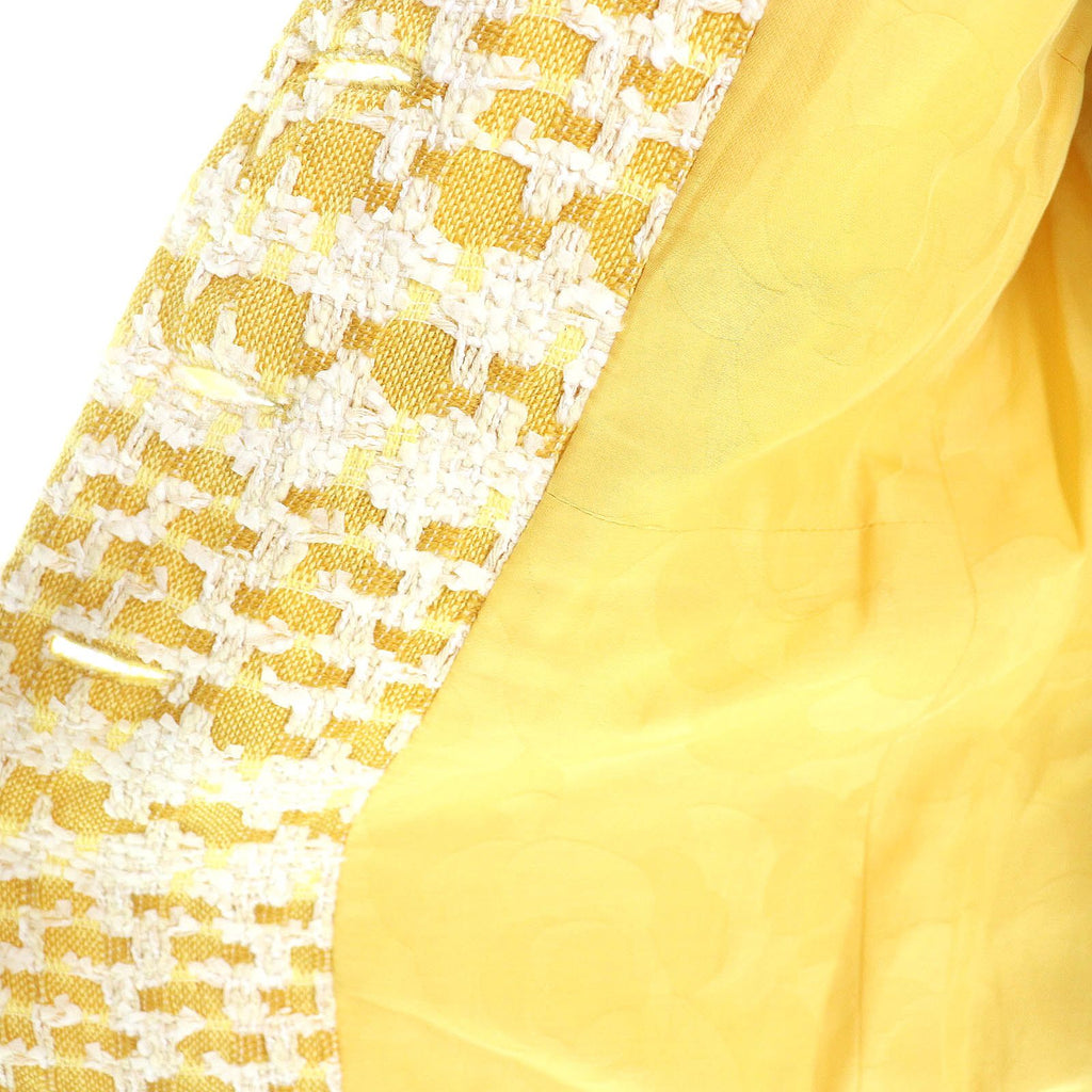 CHANEL 18S P58787 Cotton Wool Coco Mark Clear Button Tweed No-Collar Jacket Yellow Size 36