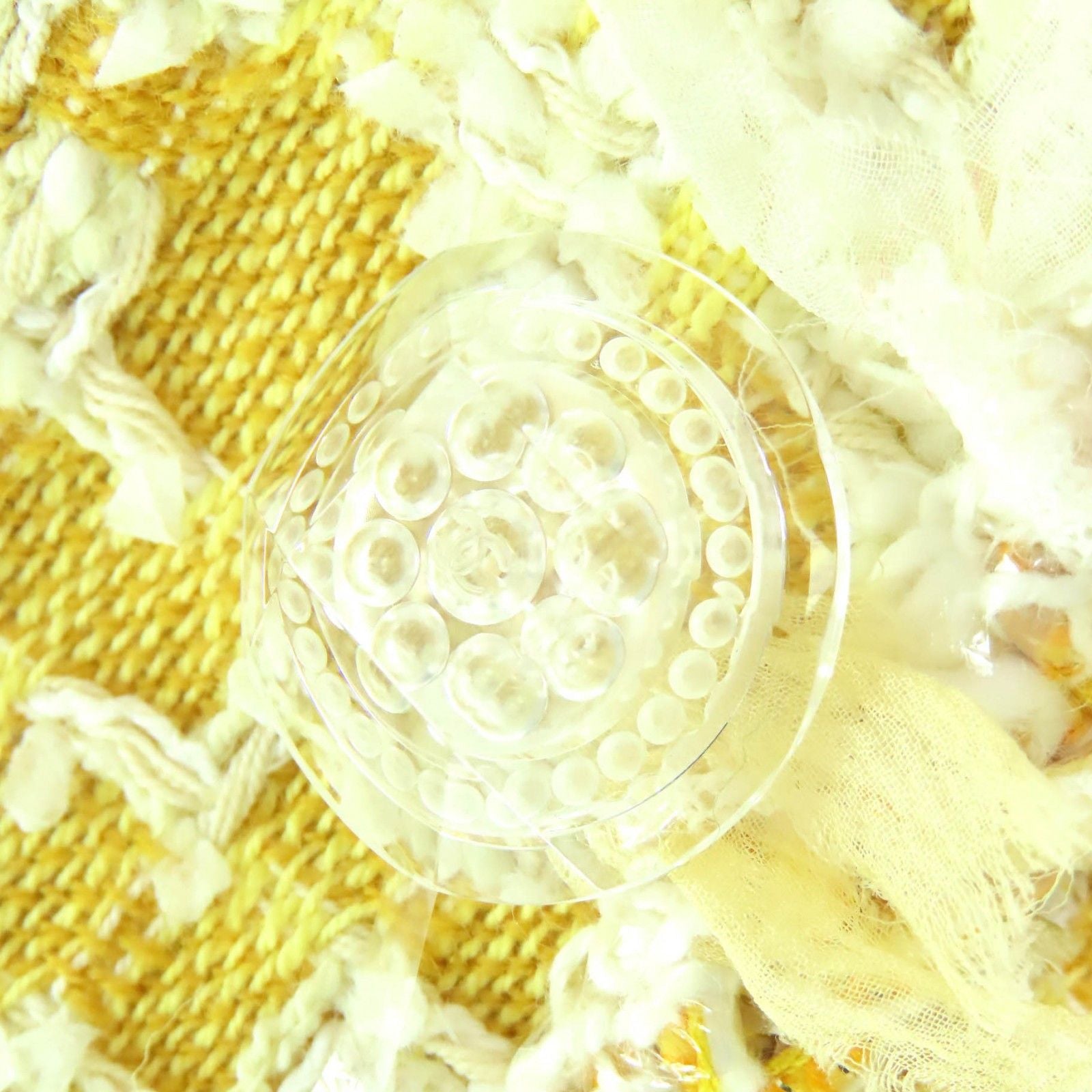 CHANEL 18S P58787 Cotton Wool Coco Mark Clear Button Tweed No-Collar Jacket Yellow Size 36