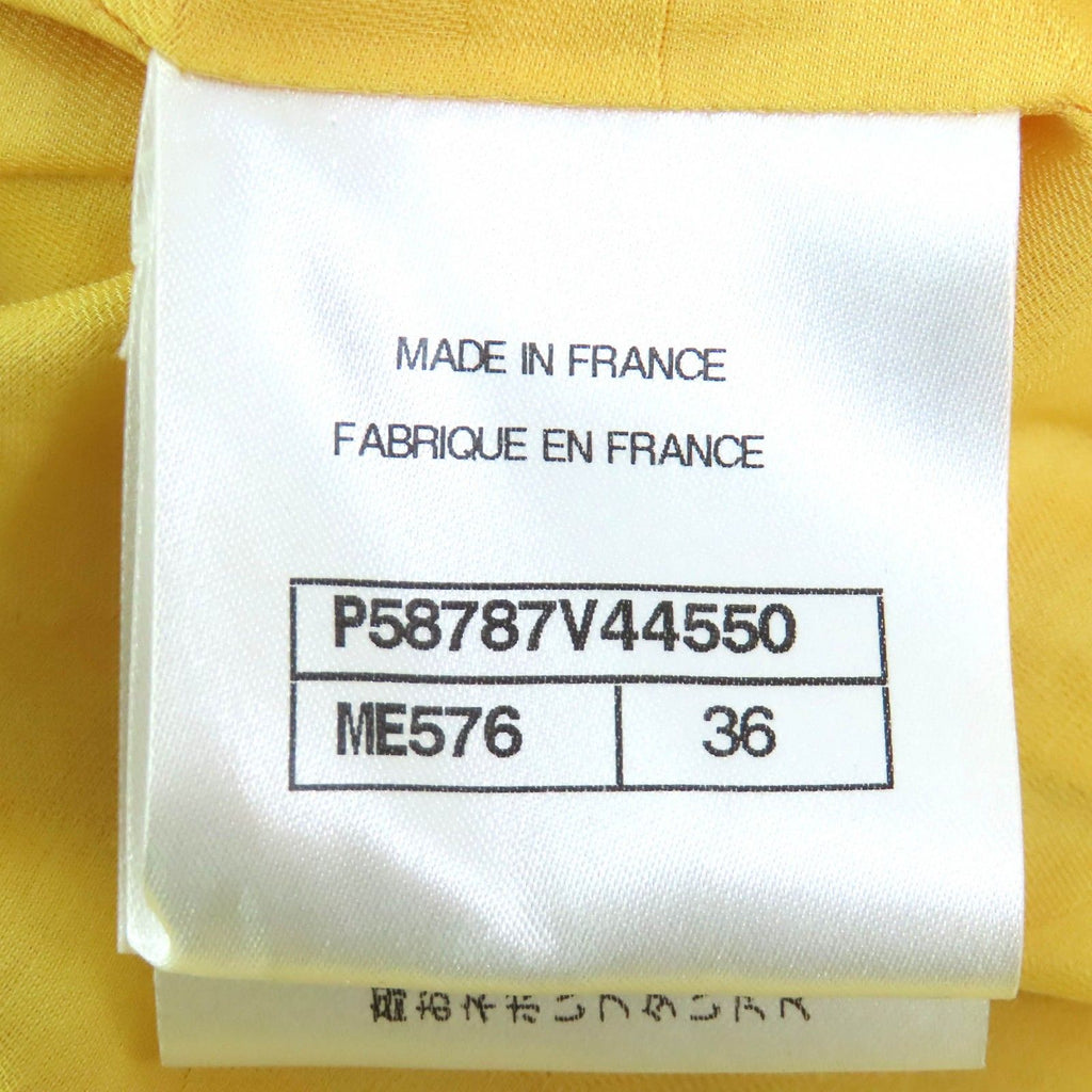 CHANEL 18S P58787 Cotton Wool Coco Mark Clear Button Tweed No-Collar Jacket Yellow Size 36