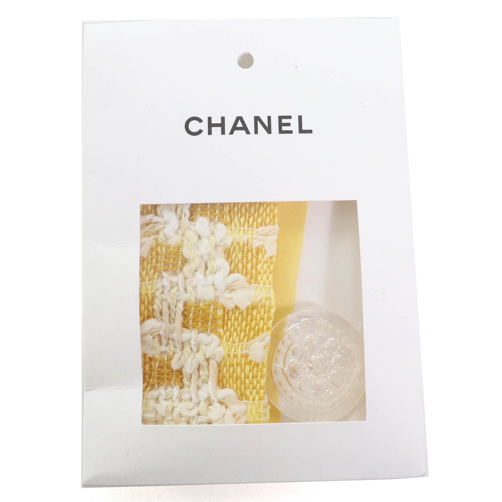 CHANEL 18S P58787 Cotton Wool Coco Mark Clear Button Tweed No-Collar Jacket Yellow Size 36