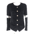 CHANEL P65274V61200 Silk Lining Coco Mark Button Tweed No-Collar Jacket Black Size 36