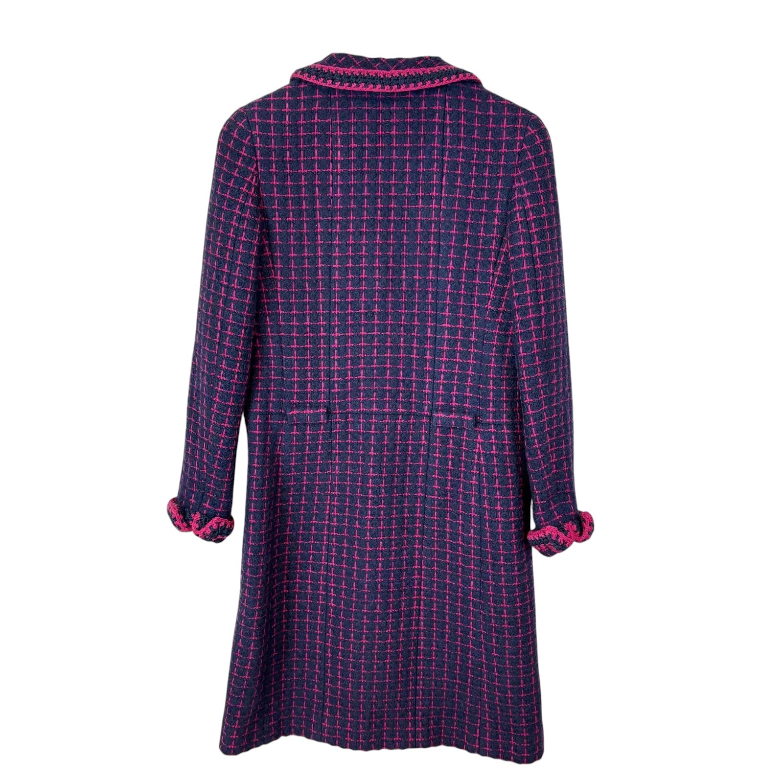 Chanel Logo Button Alpaca Mohair Wool Tweed Long Coat Navy/Pink