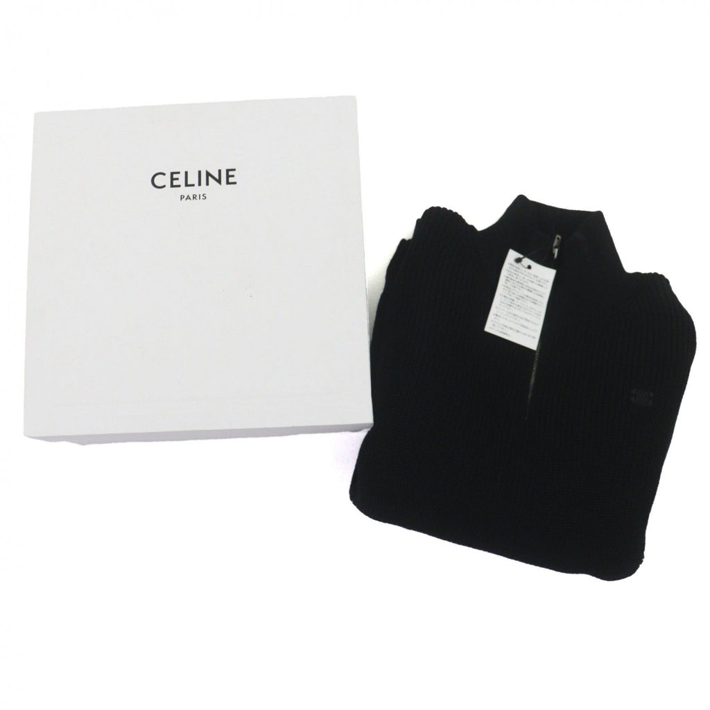 CELINE 25SS Triomphe Embroidery Half-Zip Tracker Knit Pullover Black M