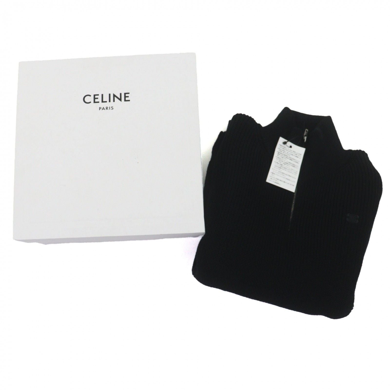 CELINE 25SS Triomphe Embroidery Half-Zip Tracker Knit Pullover Black M