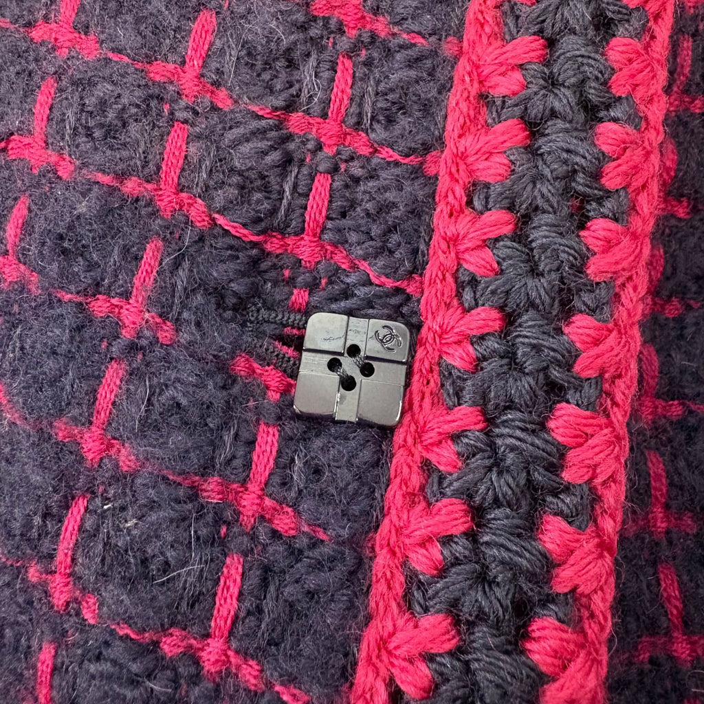 Chanel Logo Button Alpaca Mohair Wool Tweed Long Coat Navy/Pink