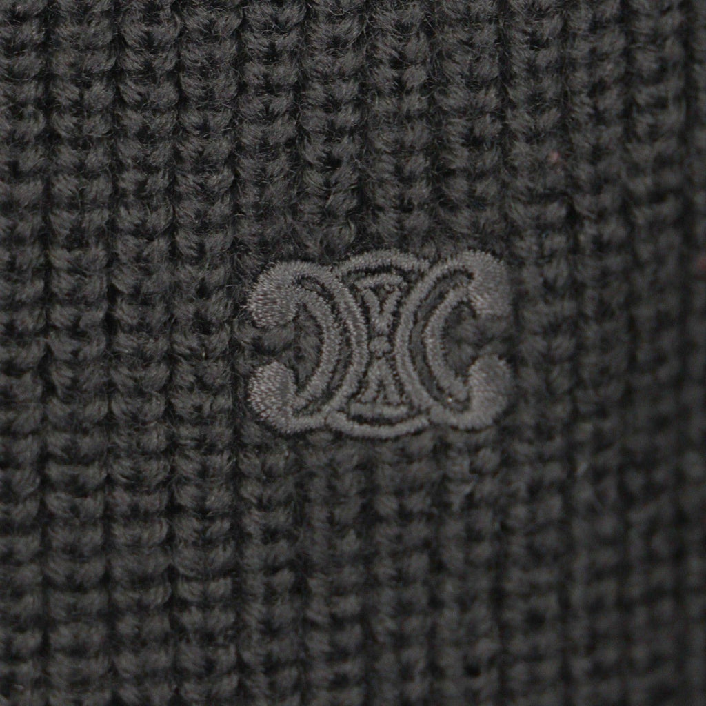 CELINE 25SS Triomphe Embroidery Half-Zip Tracker Knit Pullover Black M