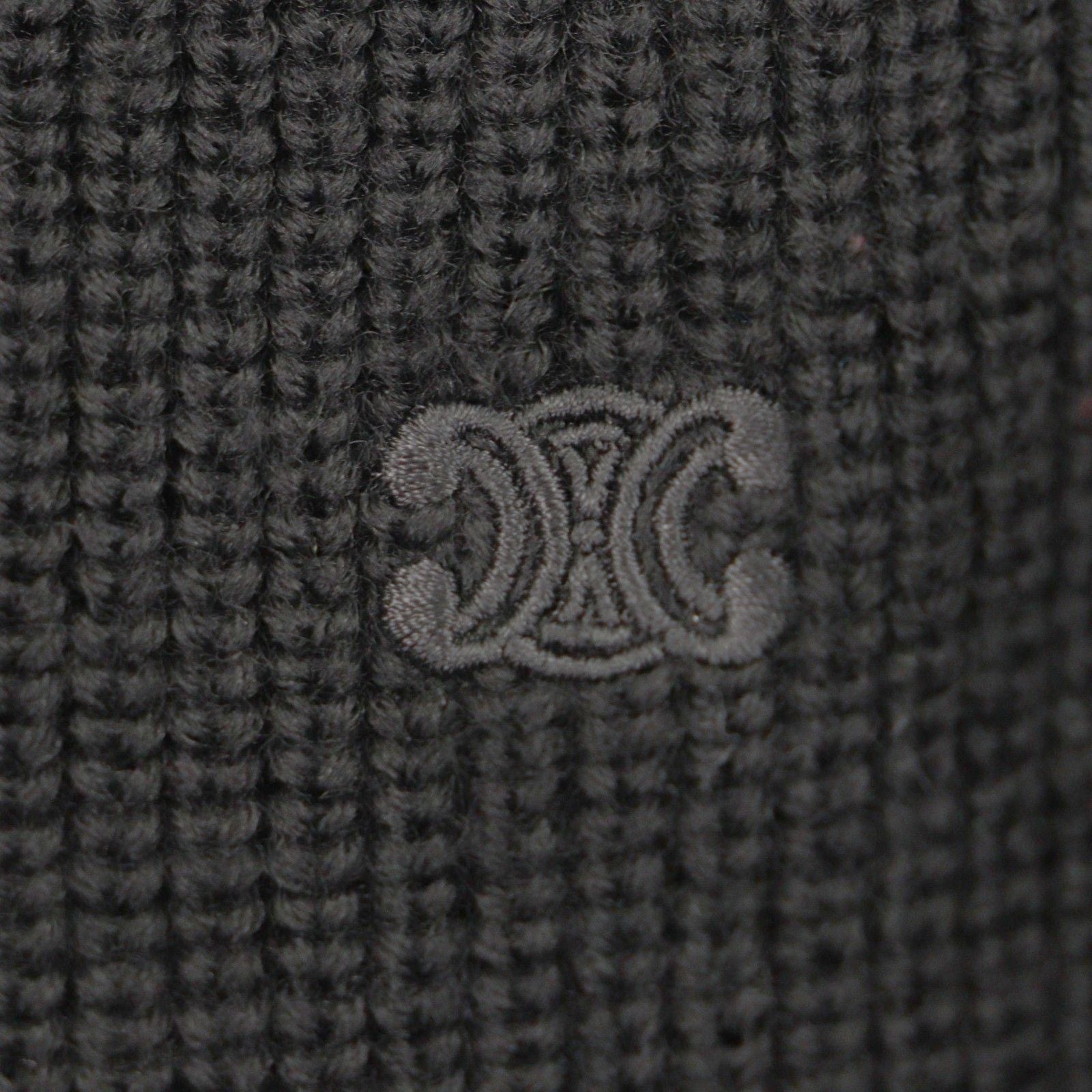 CELINE 25SS Triomphe Embroidery Half-Zip Tracker Knit Pullover Black M