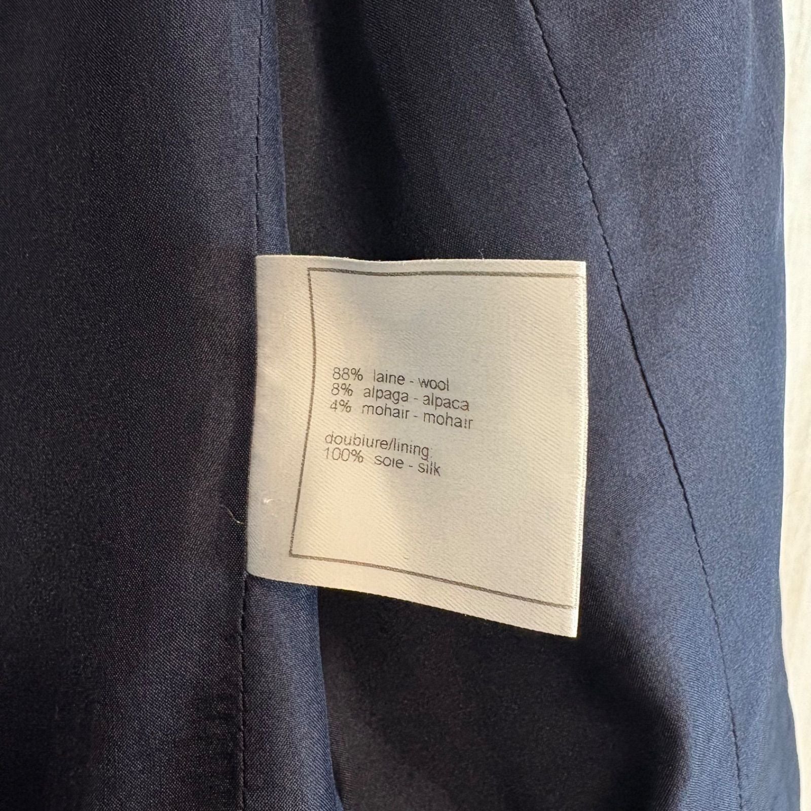 Chanel Logo Button Alpaca Mohair Wool Tweed Long Coat Navy/Pink