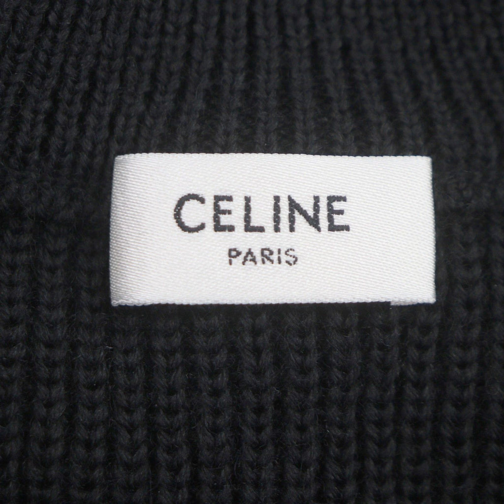 CELINE 25SS Triomphe Embroidery Half-Zip Tracker Knit Pullover Black M