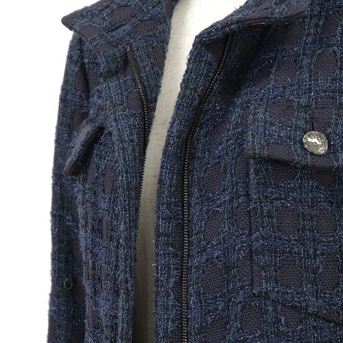 Chanel Tweed Shimmer Zip-Up Long Coat P50242 Size 36