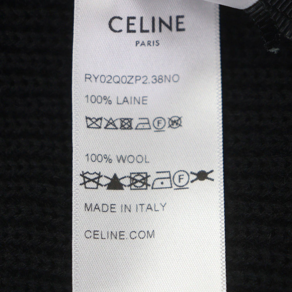 CELINE 25SS Triomphe Embroidery Half-Zip Tracker Knit Pullover Black M