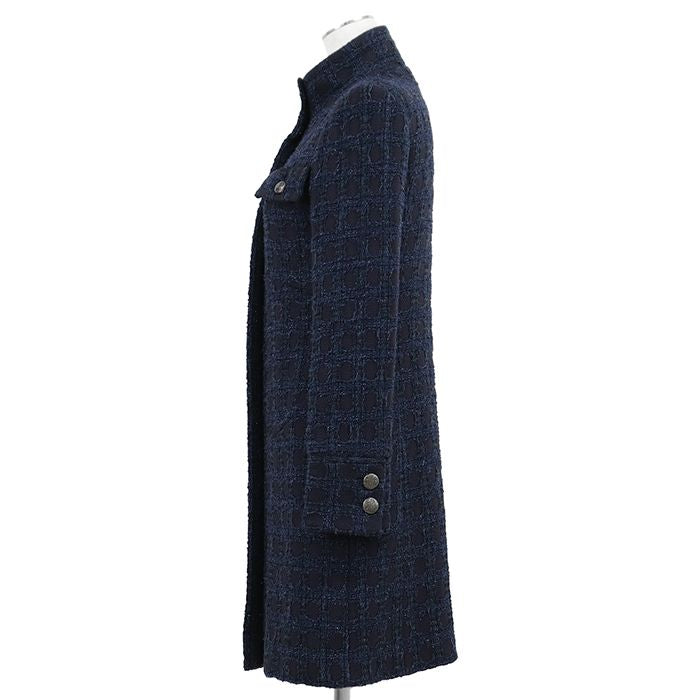 Chanel Tweed Shimmer Zip-Up Long Coat P50242 Size 36
