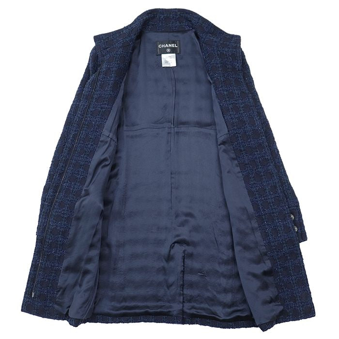 Chanel Tweed Shimmer Zip-Up Long Coat P50242 Size 36