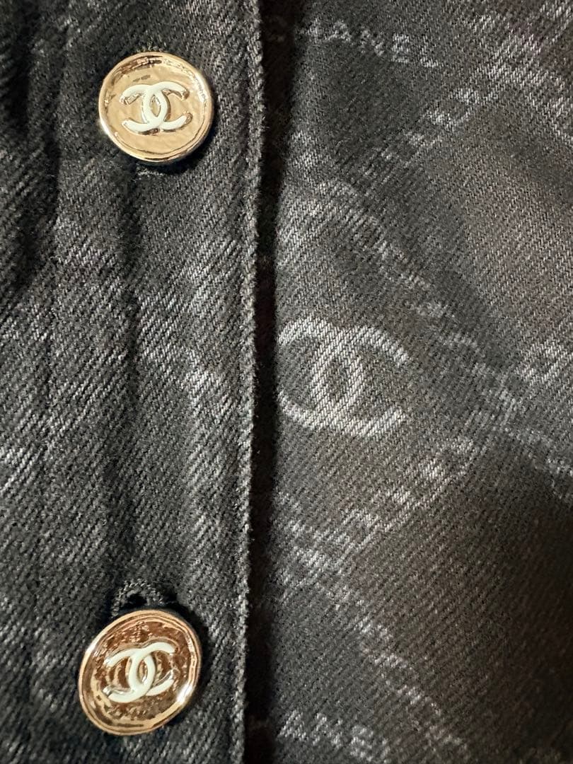 Chanel Denim Jacket Coco Mark All-Over Print Camellia Size 36