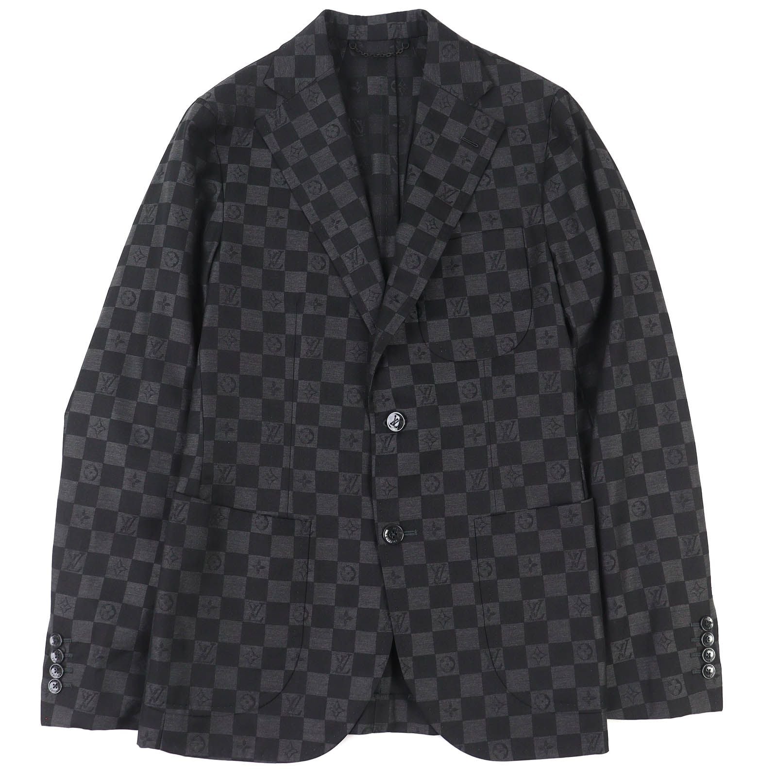 LOUIS VUITTON 23SS ダミエ ナポリターナ シングルテーラードジャケット グレー ブラック サイズ44
