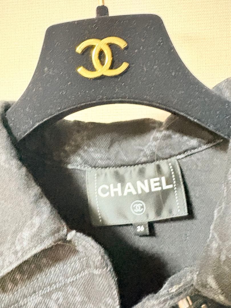 Chanel Denim Jacket Coco Mark All-Over Print Camellia Size 36