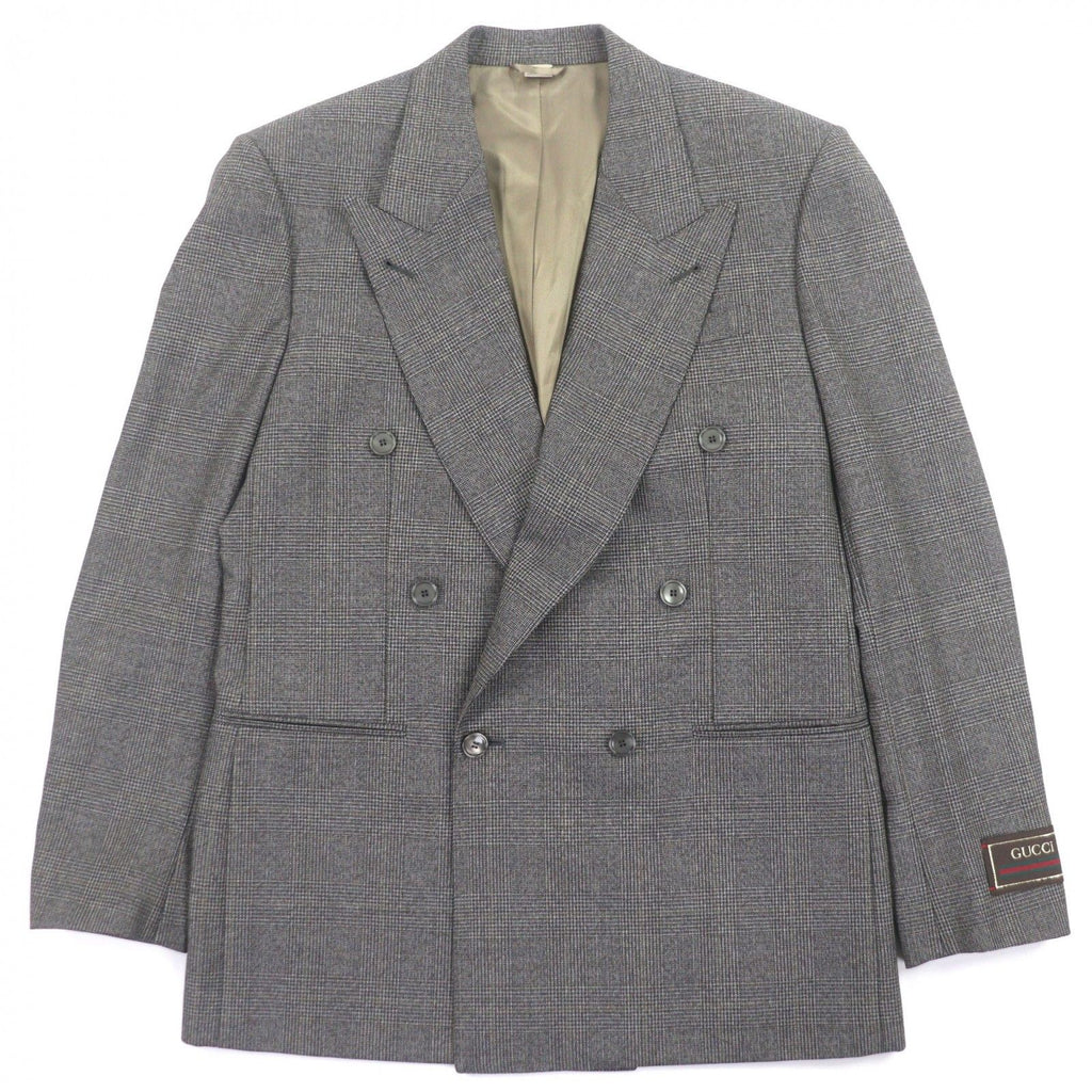 GUCCI 568762 Wool Check Double Breasted Tailored Jacket Brown Size 48