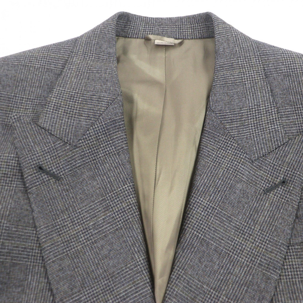 GUCCI 568762 Wool Check Double Breasted Tailored Jacket Brown Size 48