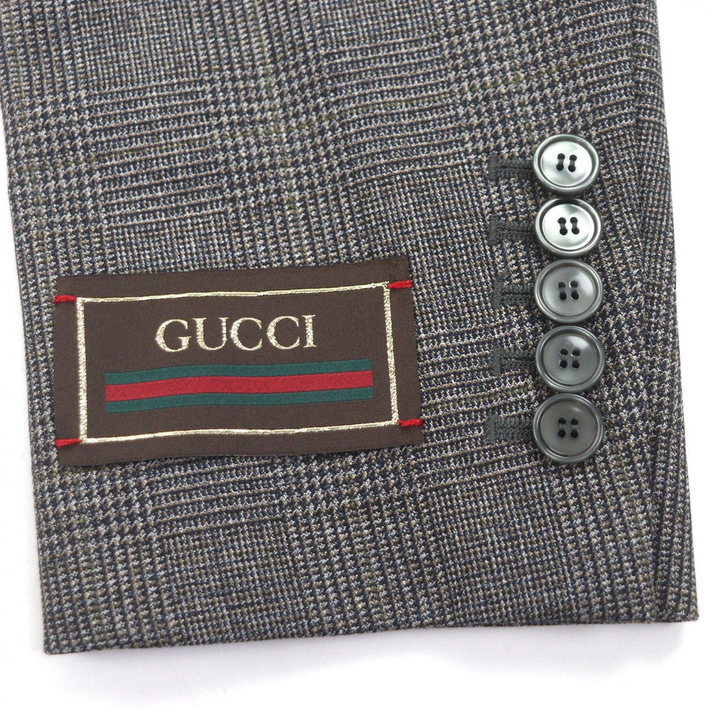 GUCCI 568762 Wool Check Double Breasted Tailored Jacket Brown Size 48