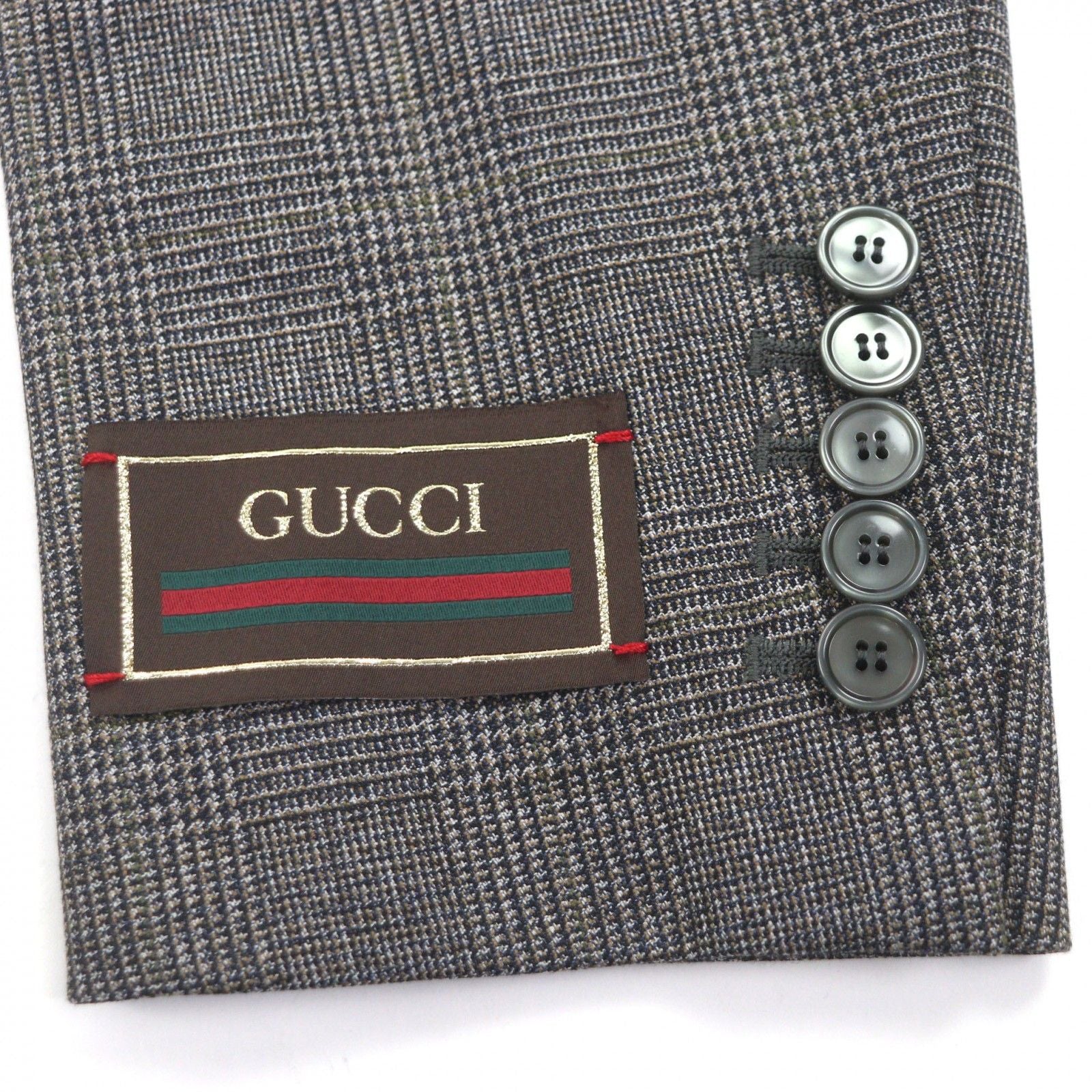 GUCCI 568762 Wool Check Double Breasted Tailored Jacket Brown Size 48