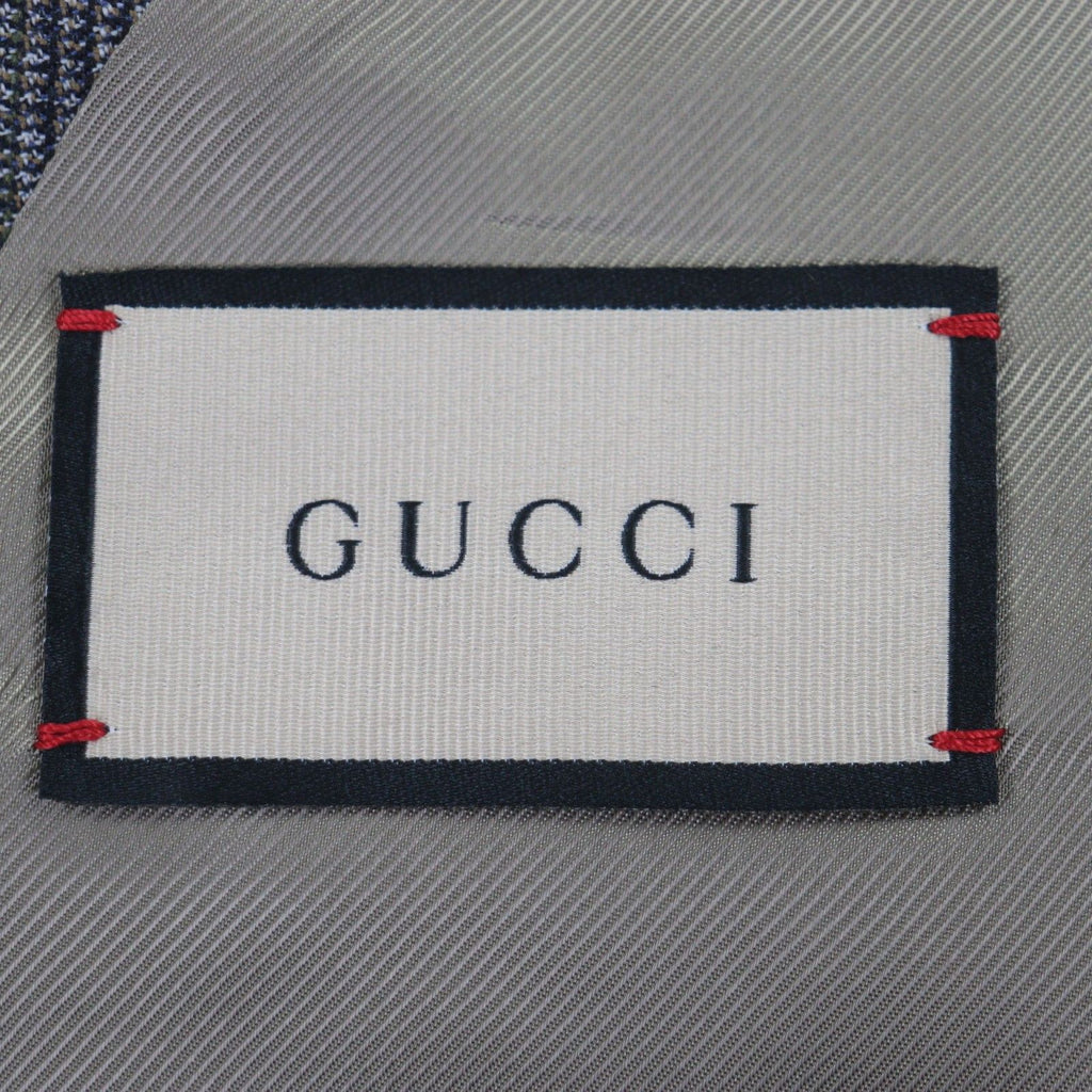 GUCCI 568762 Wool Check Double Breasted Tailored Jacket Brown Size 48