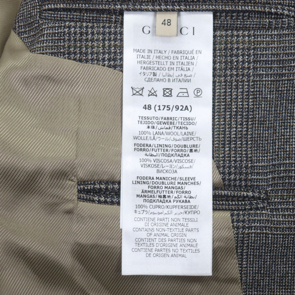GUCCI 568762 Wool Check Double Breasted Tailored Jacket Brown Size 48