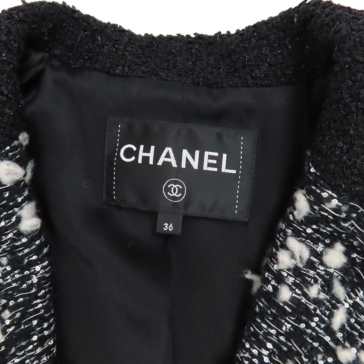 Chanel Coco Mark Tweed Panelled Jacket P62308V45445 Size 36