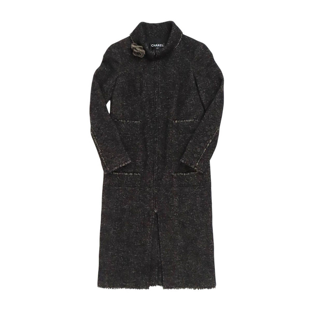 Chanel Coco Mark Tweed Zip-Up Coat Camellia P26810V16966 Size 36