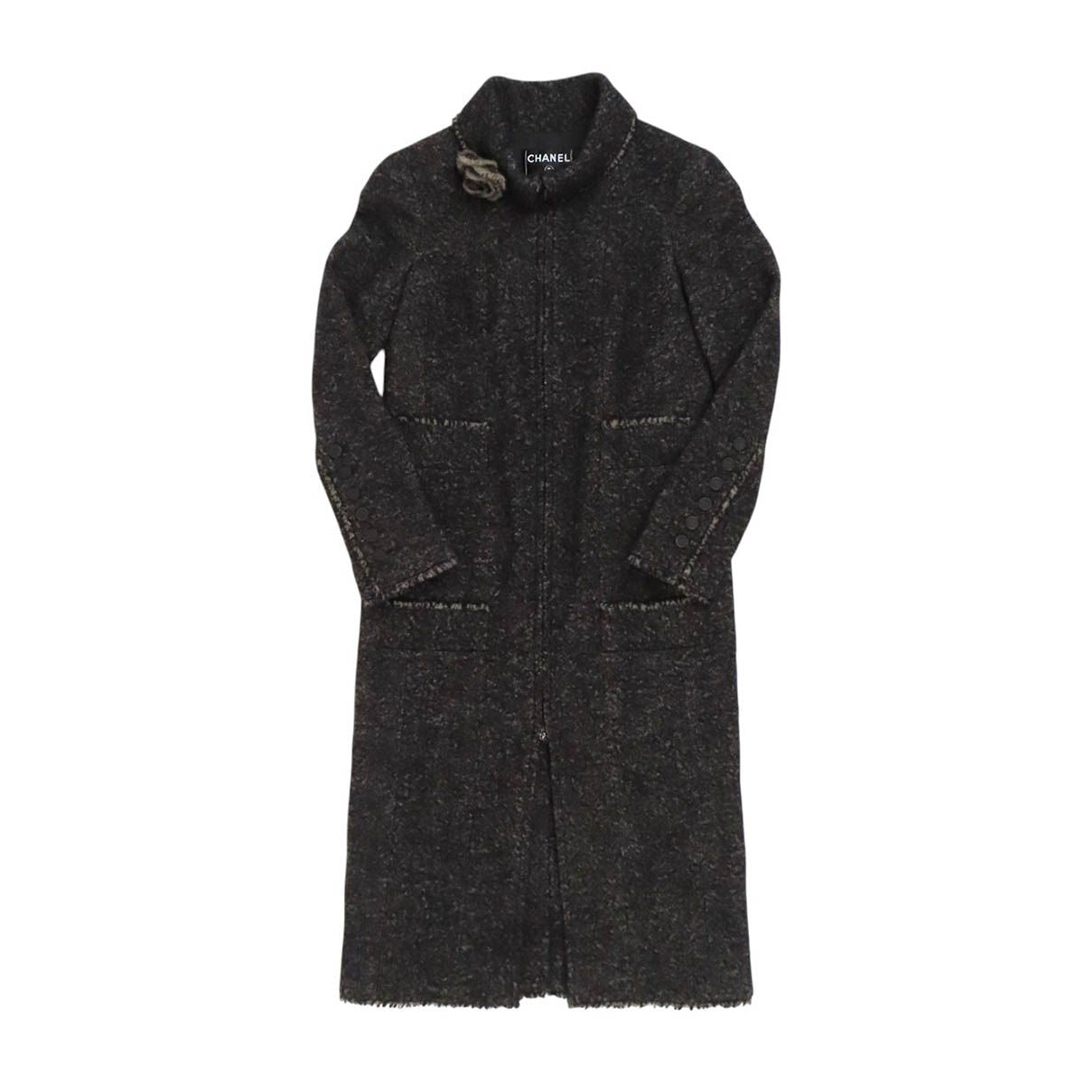 Chanel Coco Mark Tweed Zip-Up Coat Camellia P26810V16966 Size 36