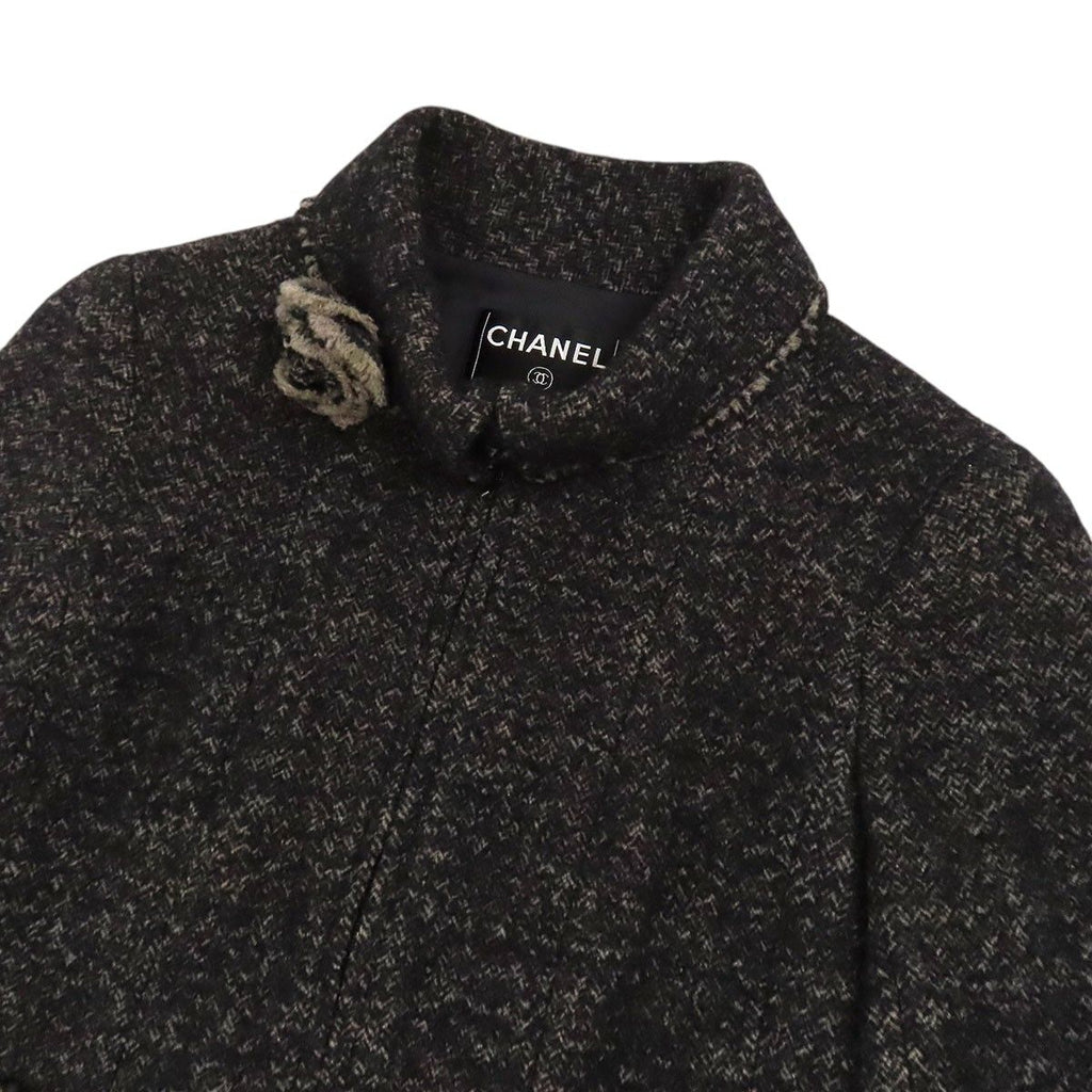 Chanel Coco Mark Tweed Zip-Up Coat Camellia P26810V16966 Size 36