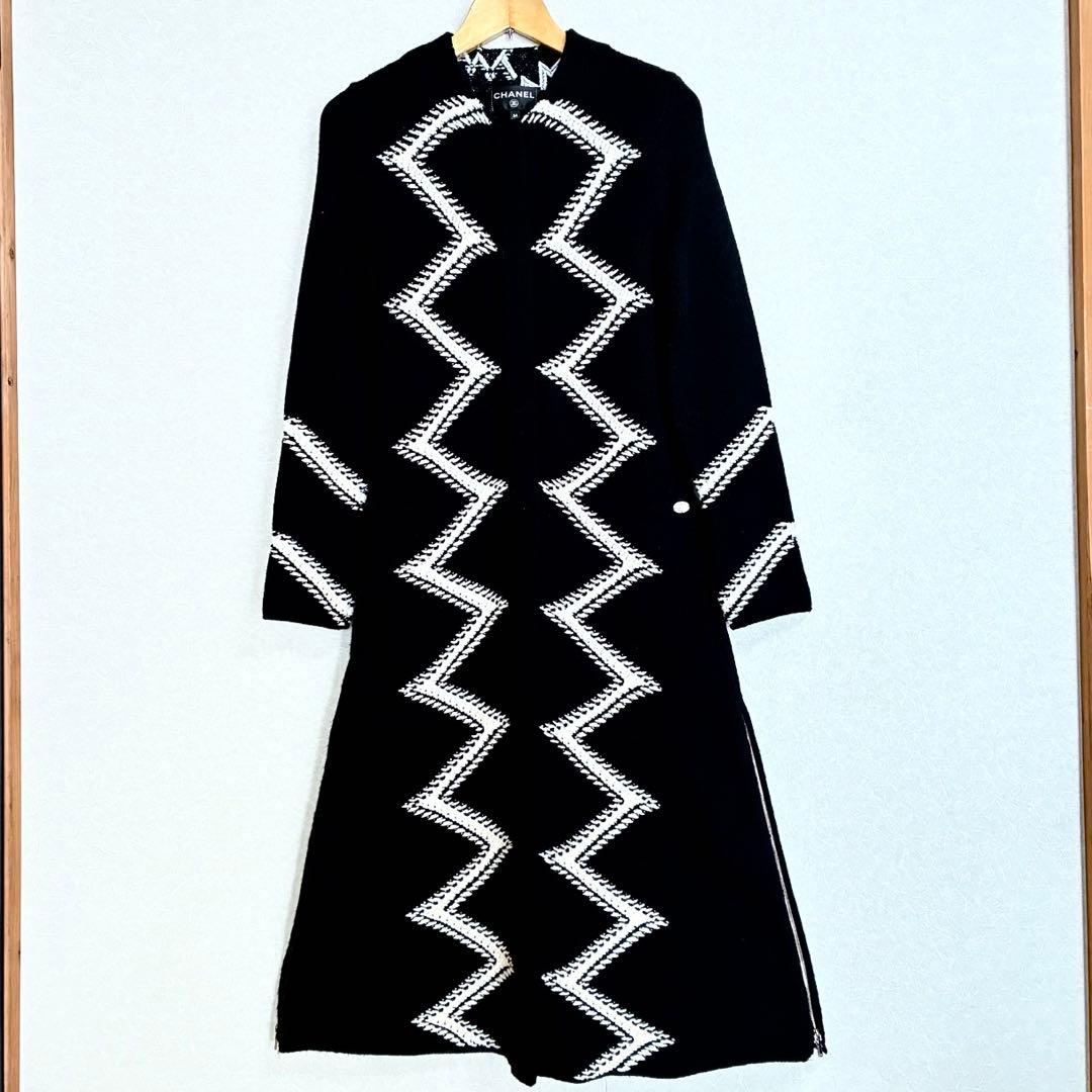 CHANEL CC Logo Cashmere Long Coat Black Size 34