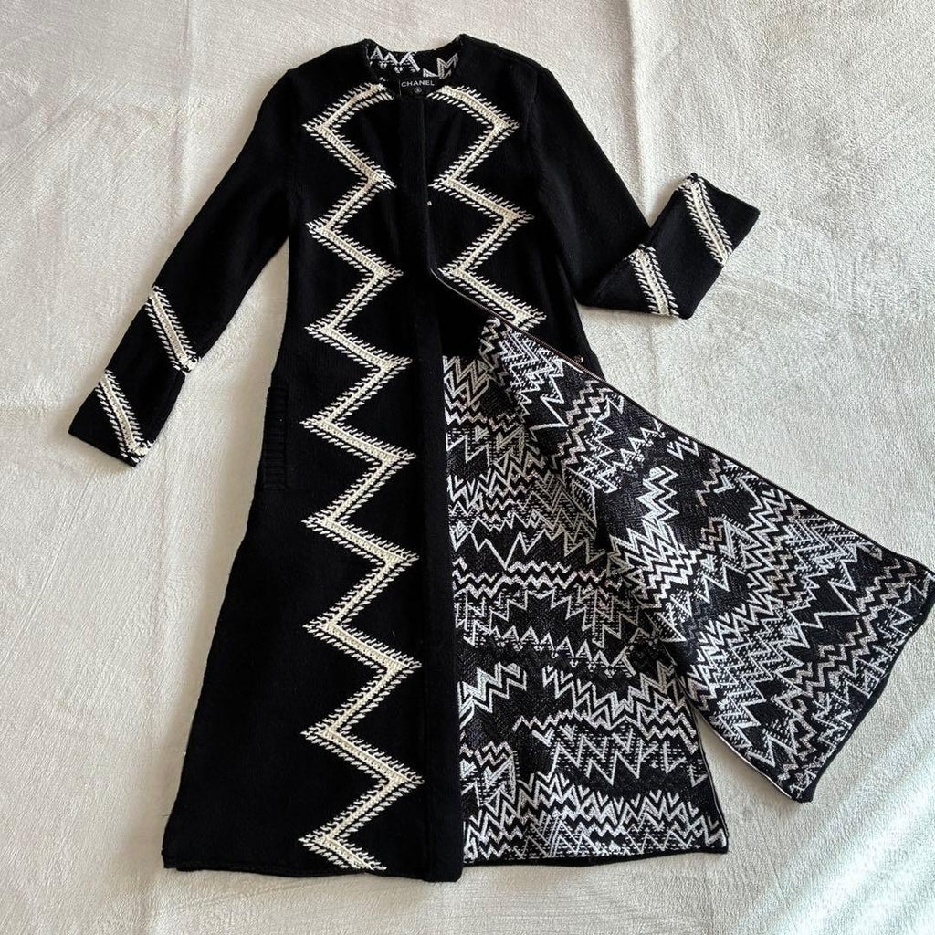 CHANEL CC Logo Cashmere Long Coat Black Size 34