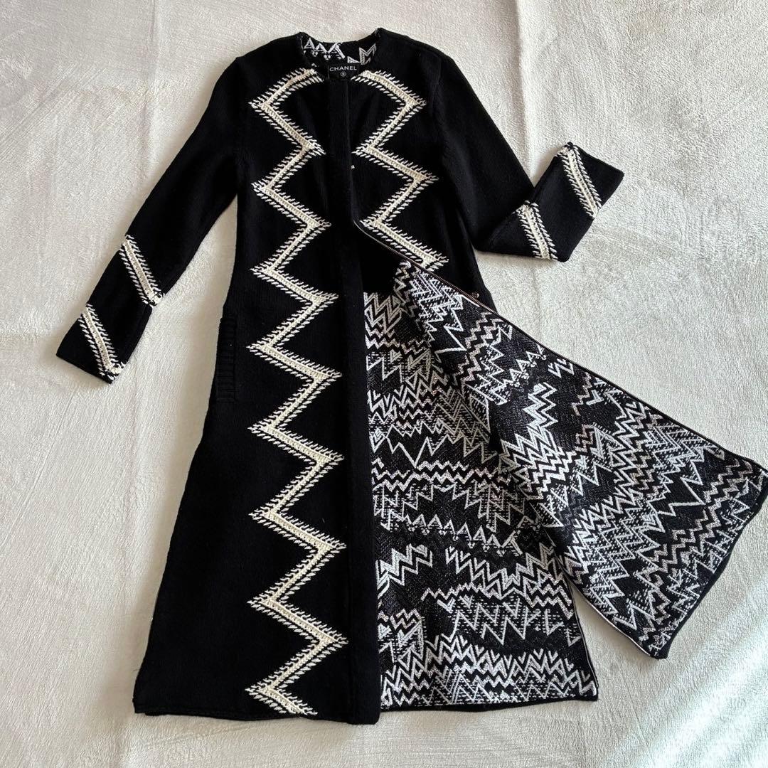 CHANEL CC Logo Cashmere Long Coat Black Size 34