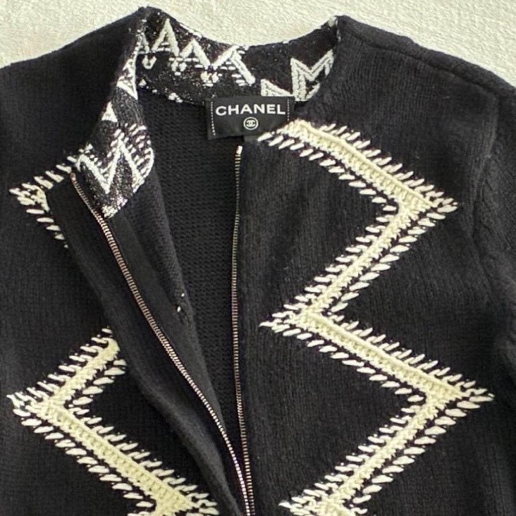 CHANEL CC Logo Cashmere Long Coat Black Size 34