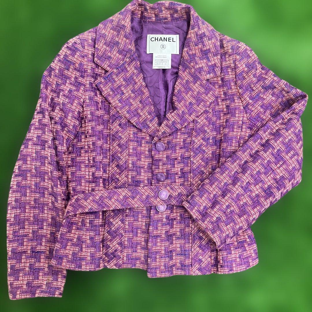 CHANEL 01P Tweed Jacket Purple Size 38