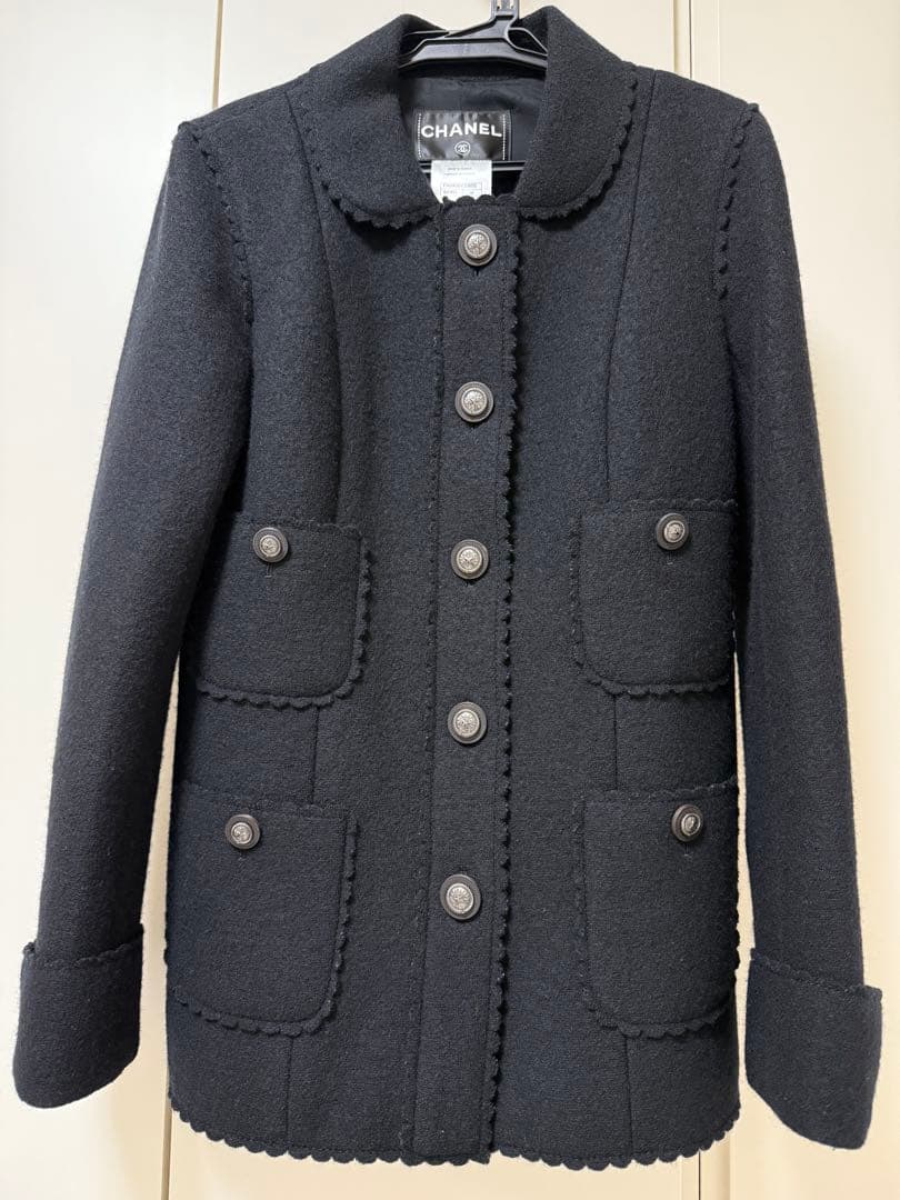 CHANEL Wool Jacket Black Size 38
