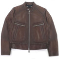 BERLUTI Patine Calligraphy Lining Biker Leather Jacket Brown 46