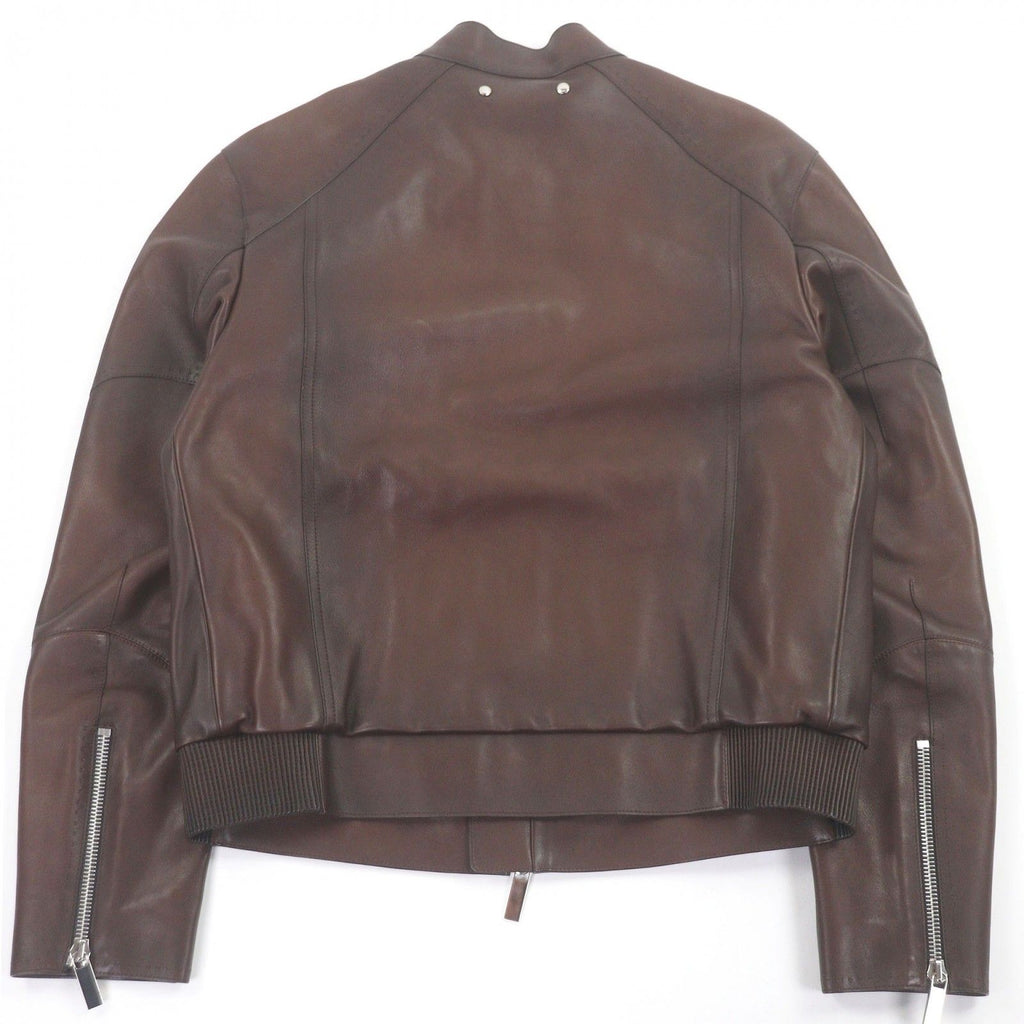 BERLUTI Patine Calligraphy Lining Biker Leather Jacket Brown 46
