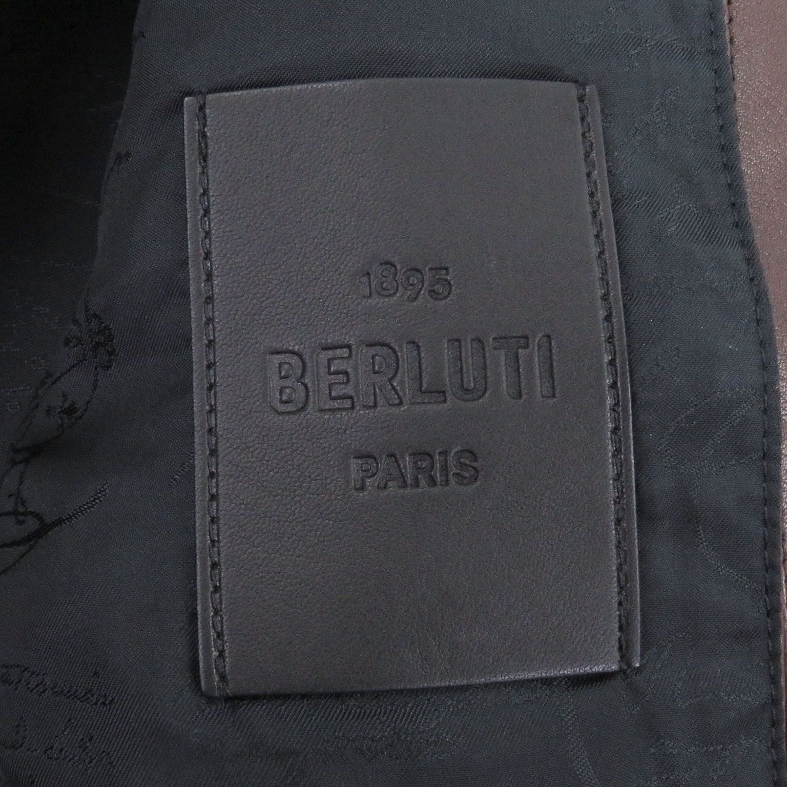 BERLUTI Patine Calligraphy Lining Biker Leather Jacket Brown 46