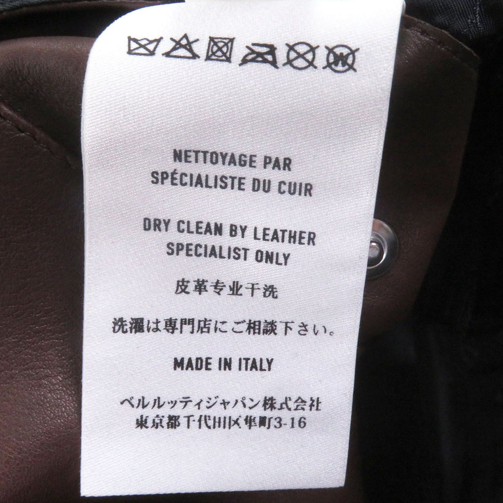 BERLUTI Patine Calligraphy Lining Biker Leather Jacket Brown 46