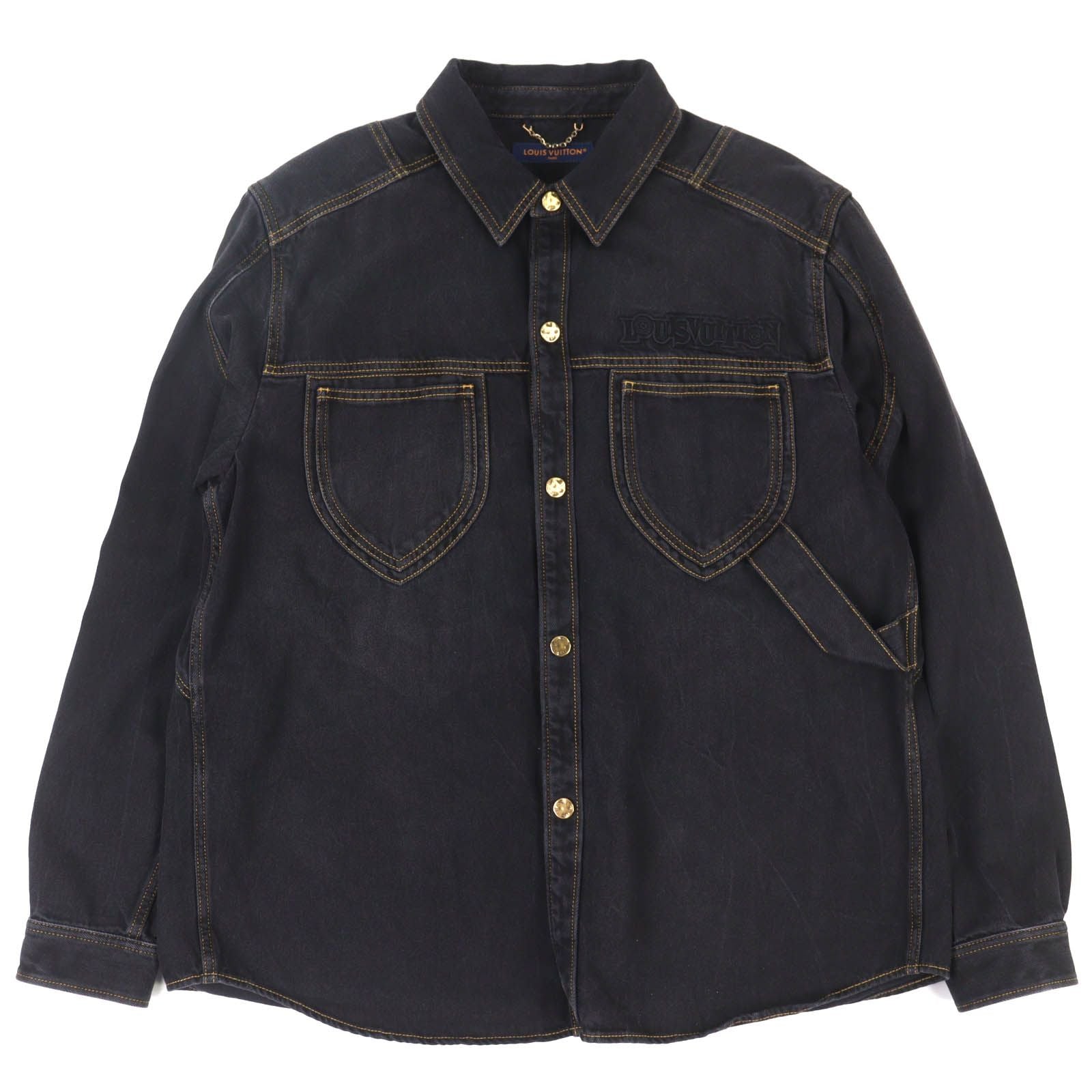LOUIS VUITTON 23SS Logo Embroidery Gold Button Denim Work Jacket Black XXL