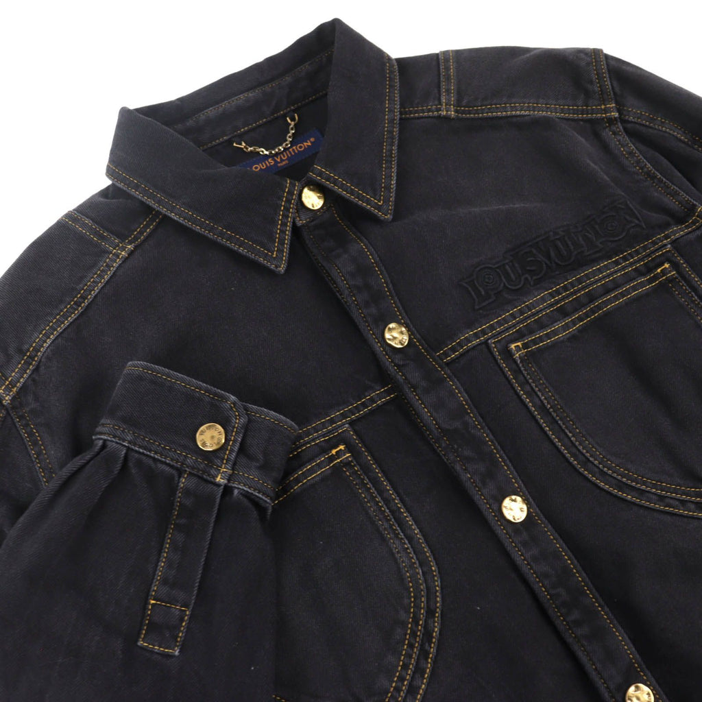 LOUIS VUITTON 23SS Logo Embroidery Gold Button Denim Work Jacket Black XXL